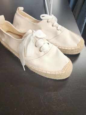 Canvas Espadrille Lace-Up Sneakers - Cream